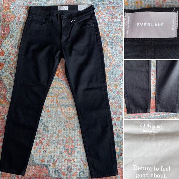 NWT $118 Everlane The Mid-Rise Skinny Stretch Jeans in Black Size 30 - Picture 1 of 16